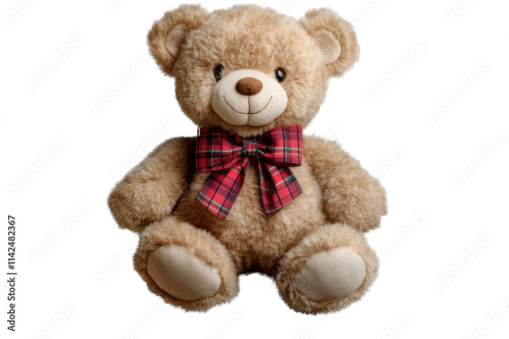Fototapeta premium teddy bear with tartan bow on transparent background