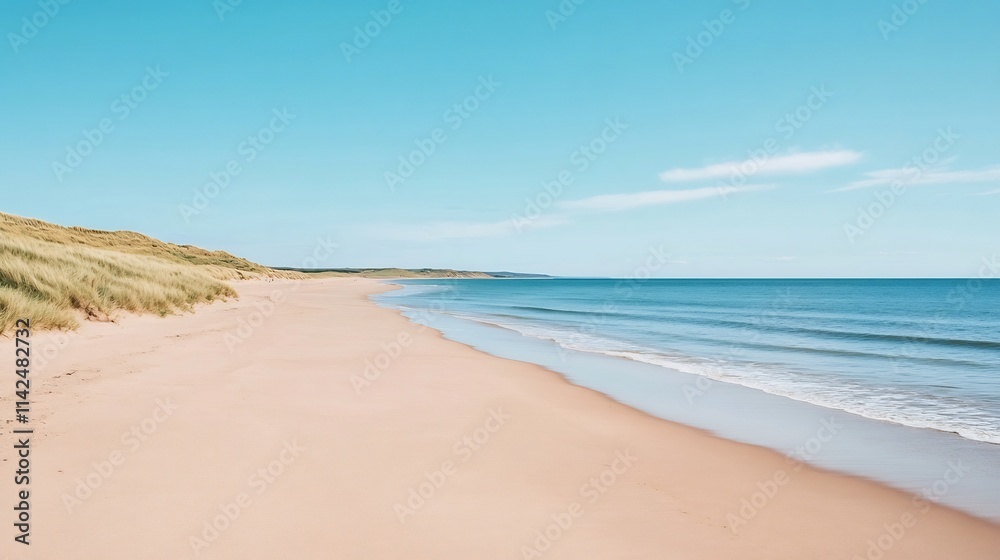 Tranquil Beach with Expansive Ocean Horizon and Soft Skies Tranquil Beach with Expansive Ocean Horizon and Soft Skies