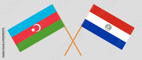 Crossed flags of Azerbaijan and Republic of Paraguay. Official colors. Correct proportion. Vector illustration