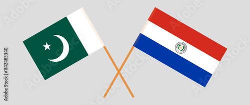 Crossed flags of Pakistan and Republic of Paraguay. Official colors. Correct proportion. Vector illustration