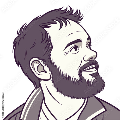 Stylized Male Character with beard Illustration in Profile View