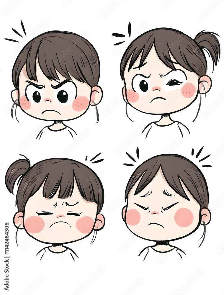 Young Girl Expressing Various Negative Emotions Young Girl Expressing Various Negative Emotions