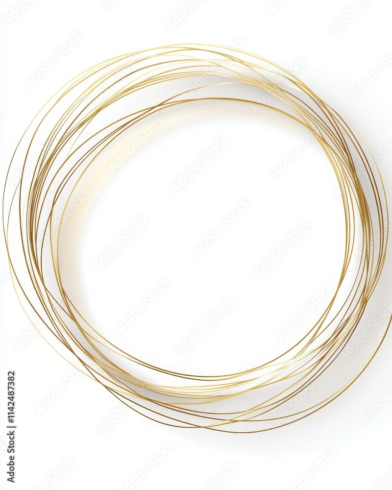 Golden Circular Frame on White Background: Simple Vector Shape with Thin Line Art Border Golden Circular Frame on White Background: Simple Vector Shape with Thin Line Art Border