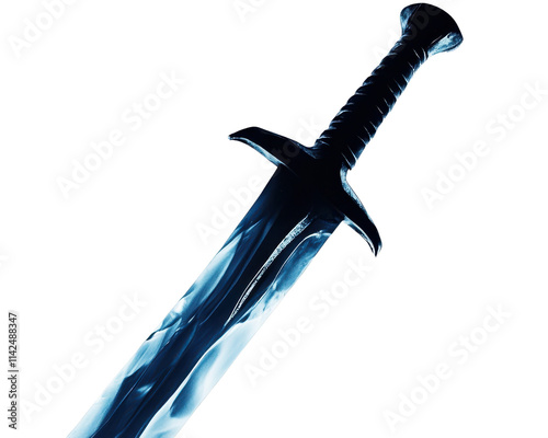 A detailed sword with a sleek design on a white isolated background. photo