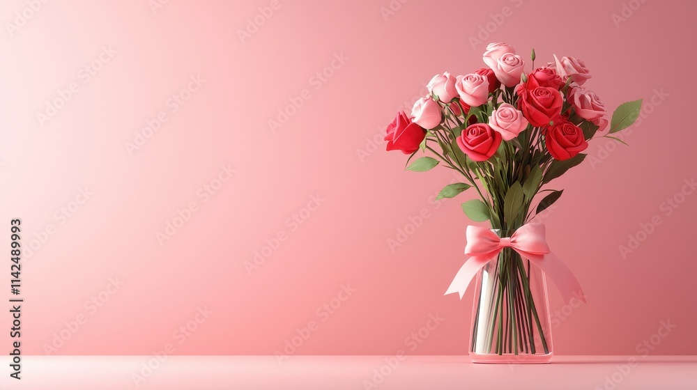 Fototapeta premium Bouquet of roses celebrating love pink background floral art