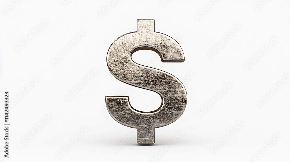 Metallic Dollar Symbol on White Background,3D Metallic Dollar Symbol on White Background,3D