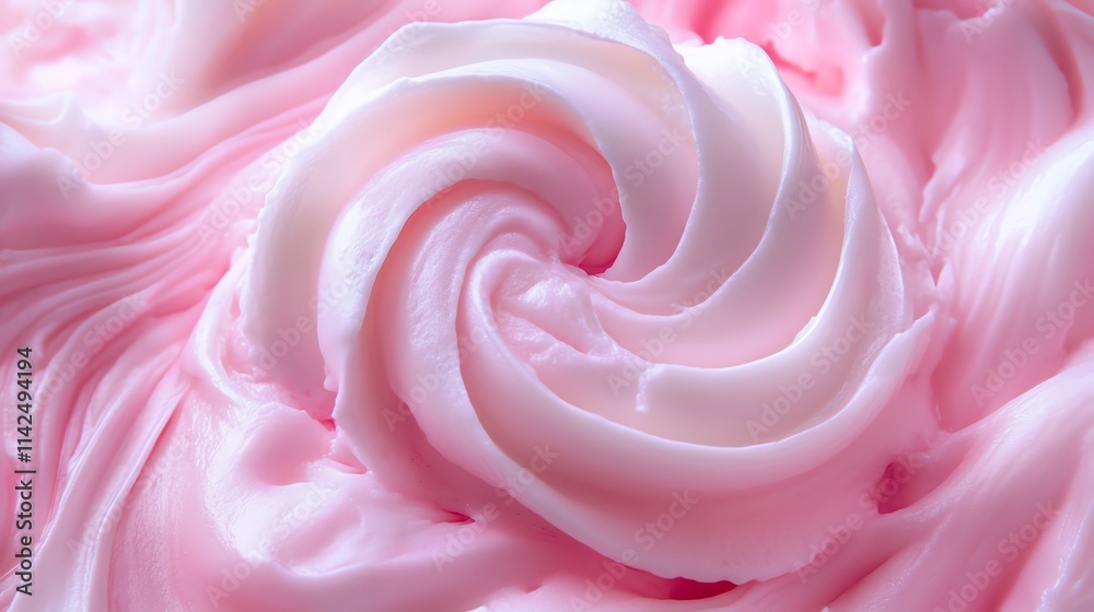 Close-up of creamy pink frosting with a swirled pattern. Close-up of creamy pink frosting with a swirled pattern.