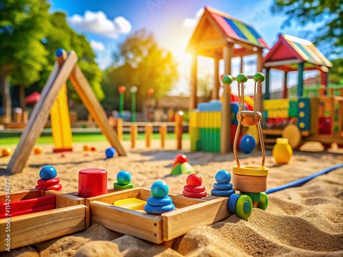 Wallpaper Mural Colorful Wooden Playground Toys - High-Resolution Depth of Field Image Torontodigital.ca