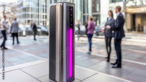 Wallpaper Mural Futuristic Digital Kiosk Lit Up in City Street with Business Professionals Torontodigital.ca