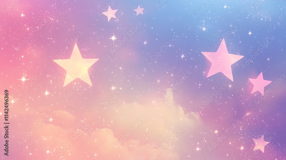 Obraz premium Soft pastel sky with stars and dreamy clouds, creating a tranquil ambiance.