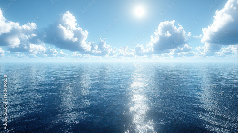Fototapeta premium breathtaking ocean view with crystal clear blue water and fluffy clouds under bright sun creates serene and tranquil atmosphere