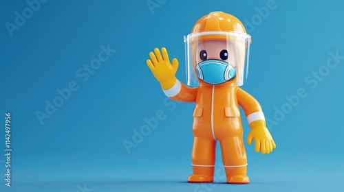 Cute animated figure in ppe suit promoting safety fun environment character design awareness campaign photo