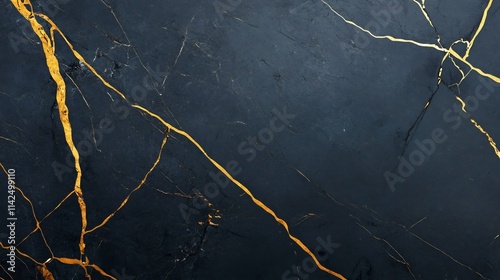 Elegant Black Marble with Striking Golden Veins Abstract Texture Design Backdrop photo