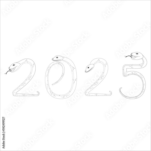 Chinese 2025 Contour White and Black New Year Numeric. Zodiac Asia Silhouette Snake