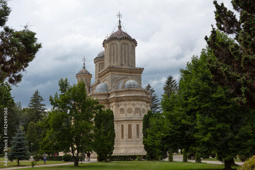 Fototapeta premium Romania Curtea de Arges view on a cloudy summer day
