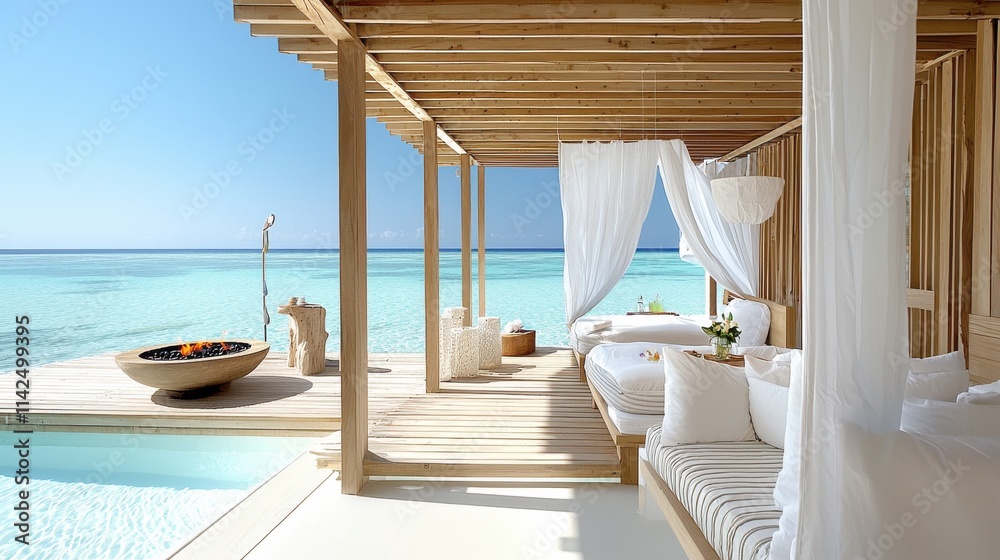 Fototapeta premium Luxurious Oceanfront Villa with Infinity Pool in Tropical Paradise Resort