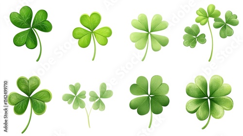 Collection set of green lucky clover and shamrock, Saint Patrick day 