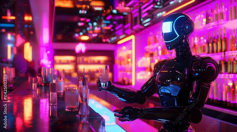 Neon Bar Robot 3D Illustration Neon Bar Robot 3D Illustration