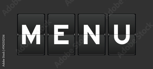 Black color analog flip board with word menu on gray background