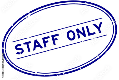 Grunge blue staff only word oval rubber seal stamp on white background