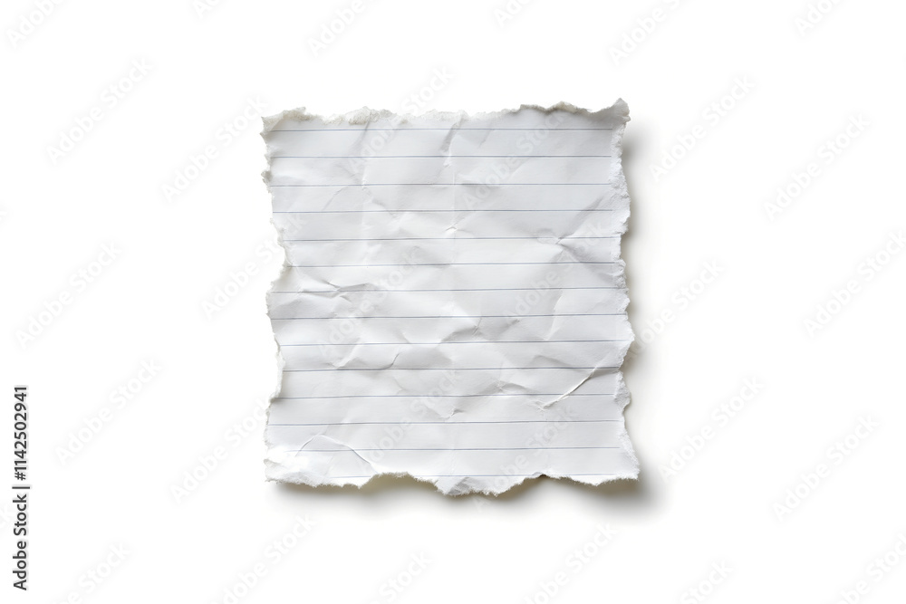 Obraz premium Crumpled Piece of Lined Notebook Paper with Rough Edges Isolated on White Background