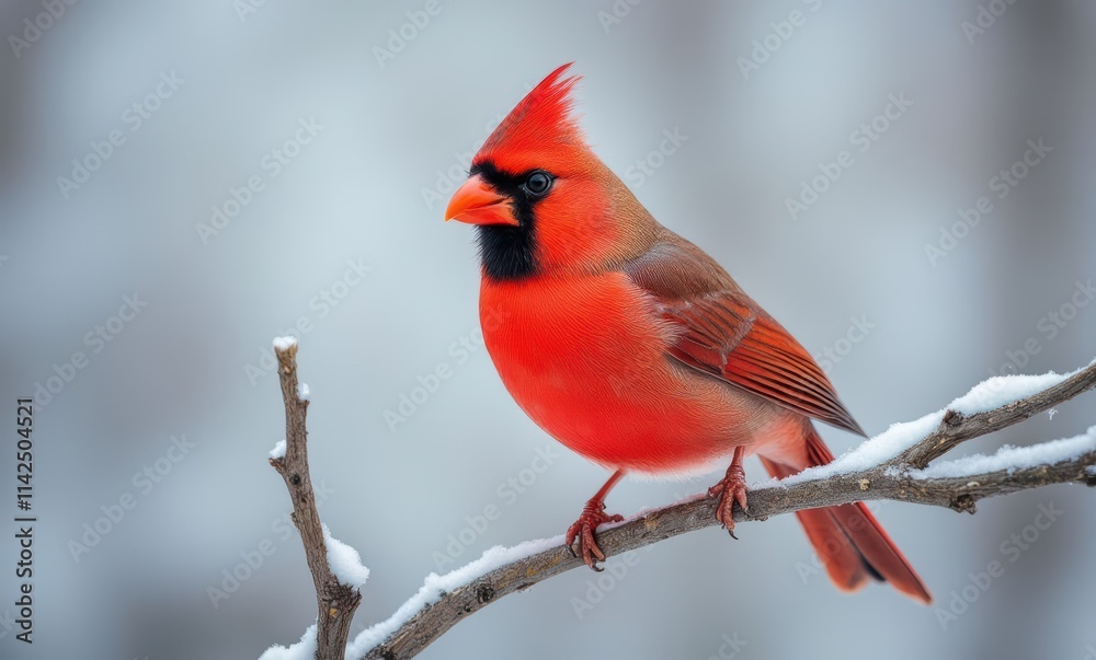 Vibrant cardinal perched in winter snow Vibrant cardinal perched in winter snow