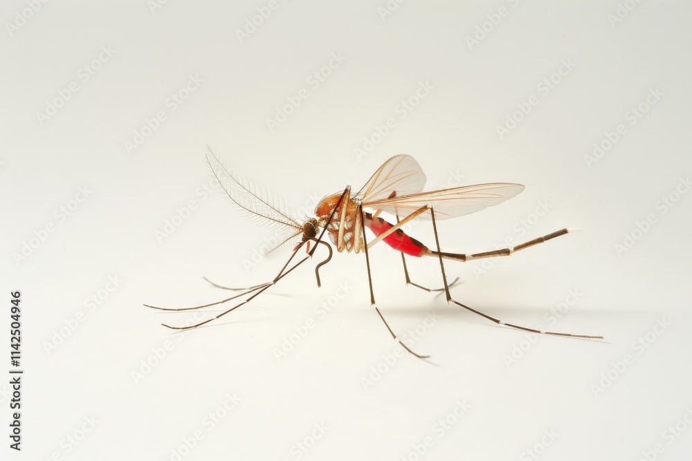 Close-Up View of an Aedes Mosquito Highlighting Its Intricate Features and Distinctive Coloration in Fine Detail Against a Clean Background Close-Up View of an Aedes Mosquito Highlighting Its Intricate Features and Distinctive Coloration in Fine Detail Against a Clean Background