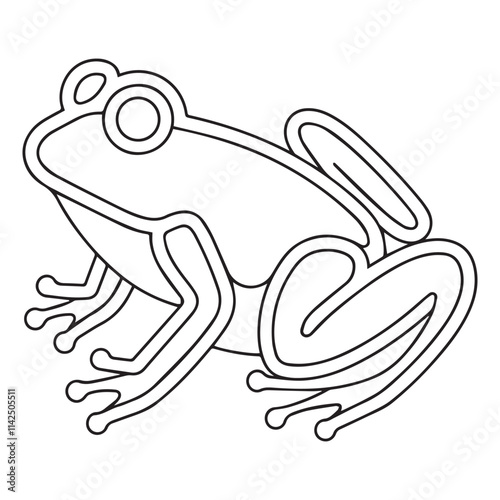 Coloring page cute frog with colorful sample for coloring. Vector.