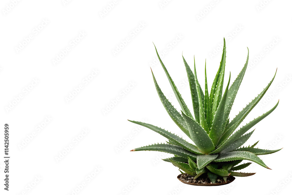 Aloe Vera Plant with Water Droplets on Fleshy Green Leaves Isolated on White Background Aloe Vera Plant with Water Droplets on Fleshy Green Leaves Isolated on White Background