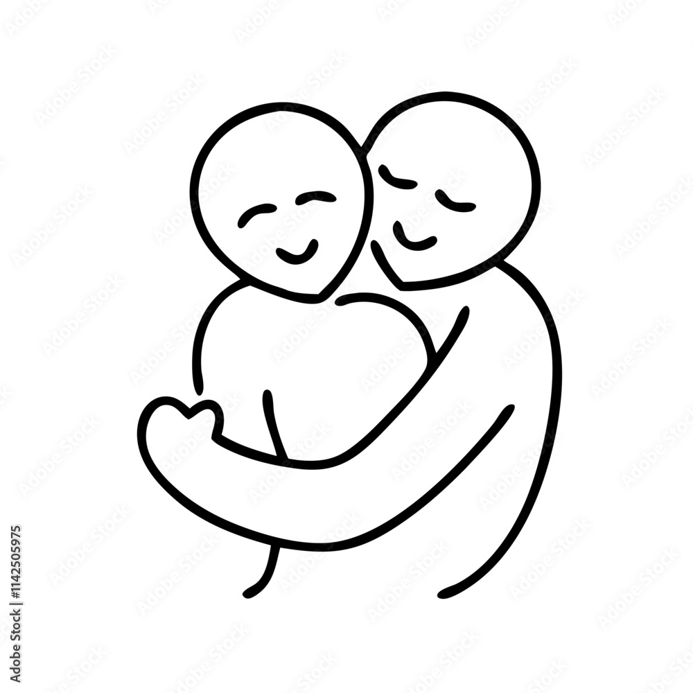 Hug me icon showing happy persons embracing in simple design Hug me icon showing happy persons embracing in simple design