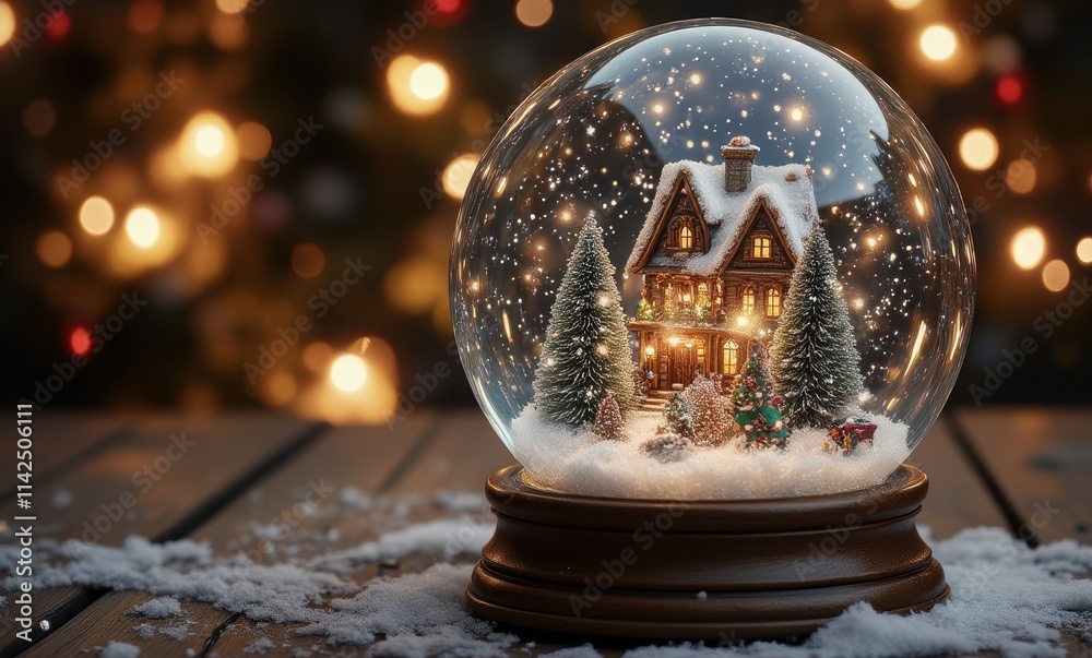 Festive snow globe with a cozy house Festive snow globe with a cozy house