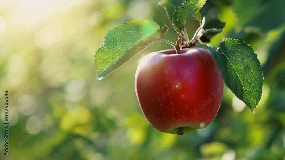 Red Apple Hanging on Branch: 4K Nature Video Footage Red Apple Hanging on Branch: 4K Nature Video Footage