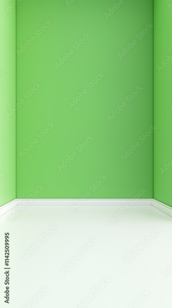Bright Green Empty Room with Minimalist Design and White Floor Bright Green Empty Room with Minimalist Design and White Floor