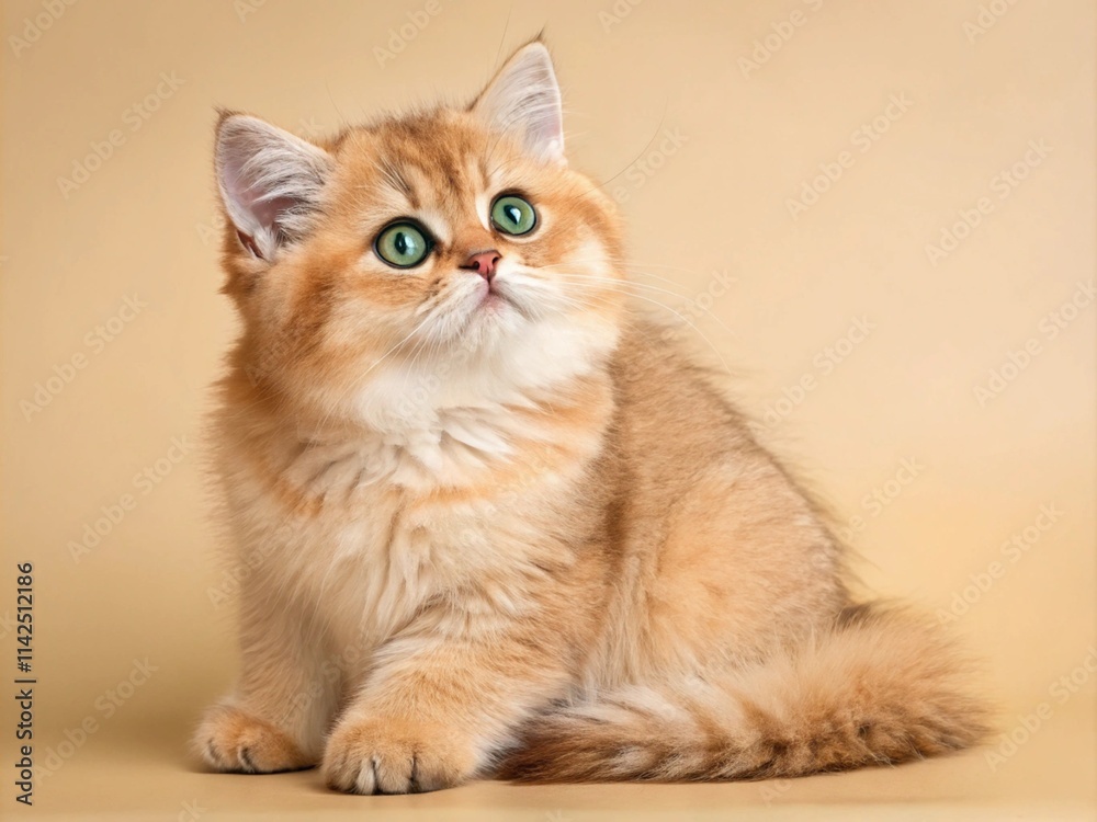Obraz premium Portrait of cute ginger cat beige background