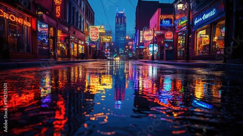 Nashville Nights: Neon Reflections on Broadway After the Rain