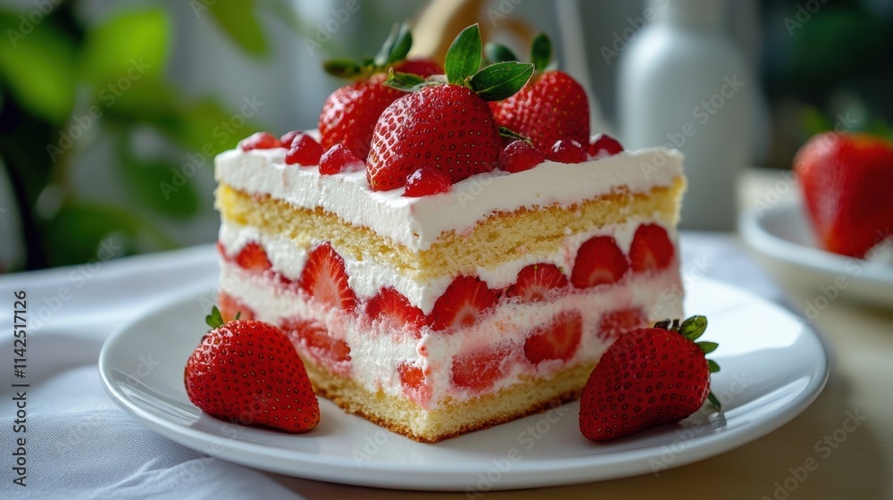 Delicious Strawberry Layer Cake with Fresh Cream and Berries