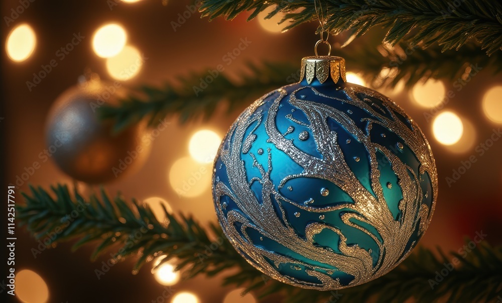 Beautiful blue Christmas ornament on tree Beautiful blue Christmas ornament on tree