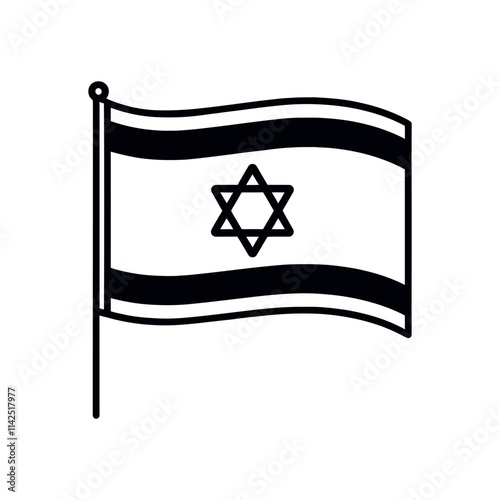 National flag of Israel. Black and white. Vector illustration.