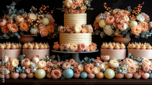 Wallpaper Mural vibrant baby shower party setup featuring stunning cake adorned with beautiful flowers and decorative elements. arrangement creates joyful and festive atmosphere Torontodigital.ca