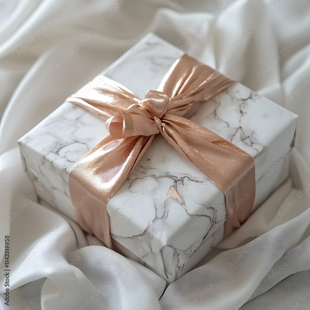 Luxurious Gift Wrapped in Marble Pattern with Elegant Ribbon Luxurious Gift Wrapped in Marble Pattern with Elegant Ribbon