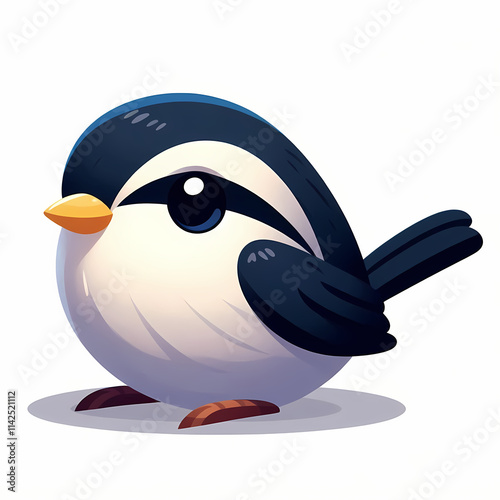 Cute, cartoon-style araripe manakin with a round body and bright colors.