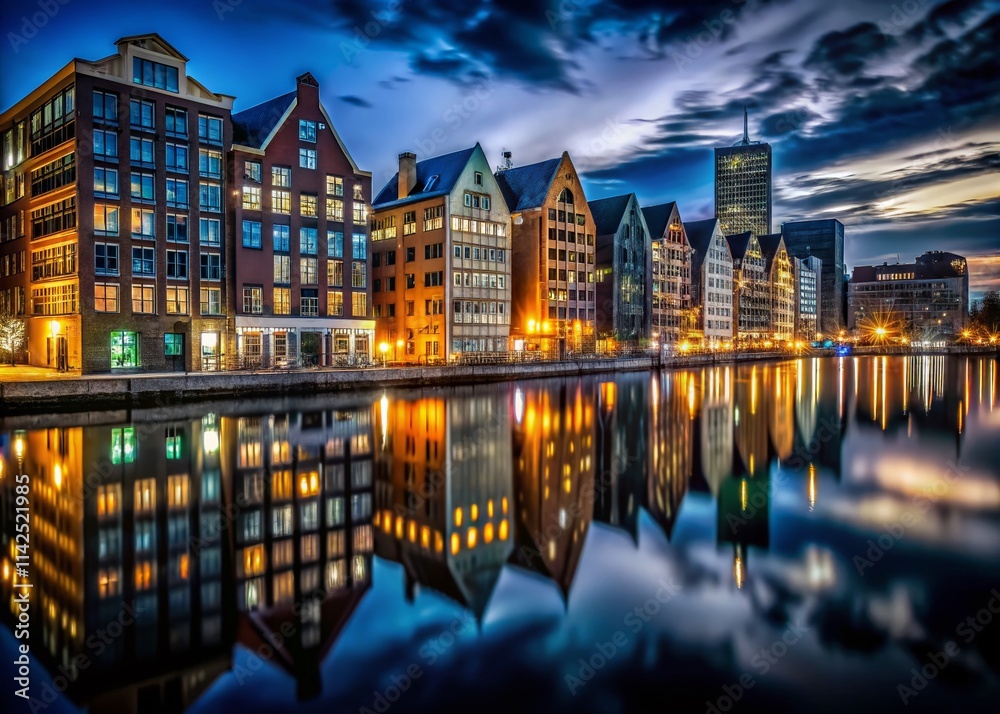 Fototapeta premium Dark Water Background Architecture Photography: Stunning Night Shots, Moody Reflections, Urban Cityscapes, Architectural Details, Abstract Water, Deep Shadows, Building Silhouettes