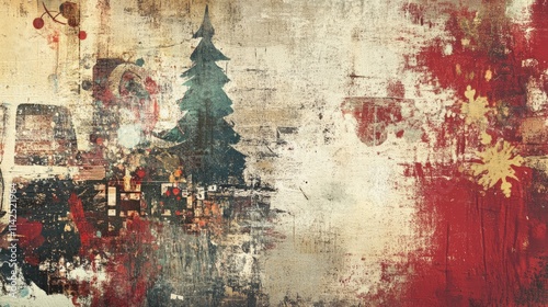 Distressed textures with festive graphics