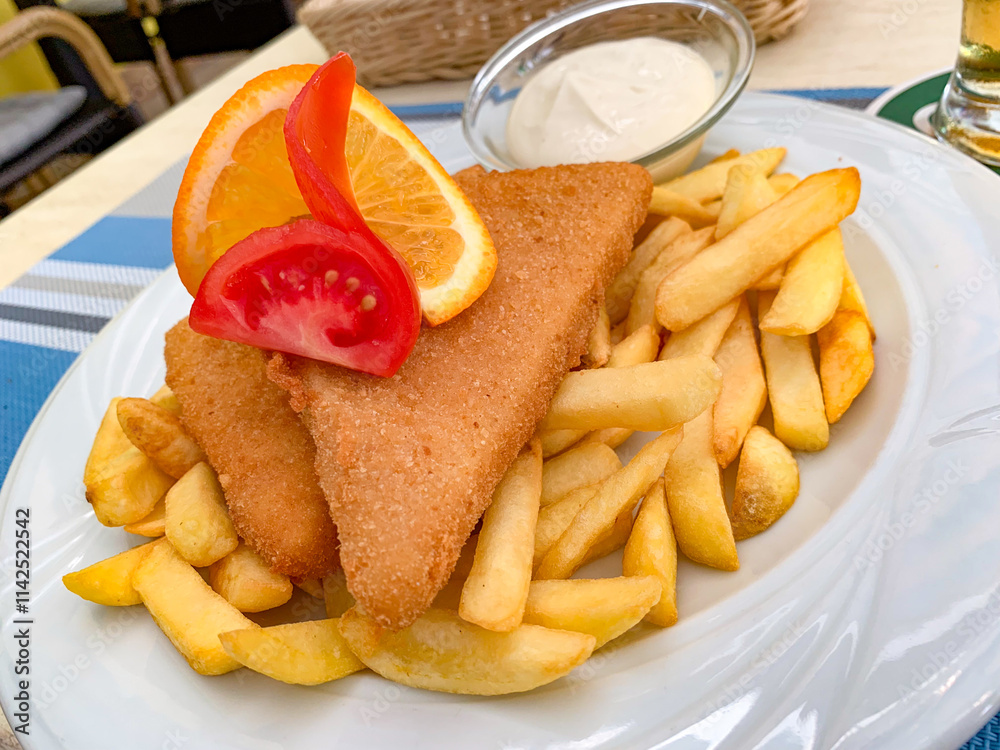 Fried cheese with fries. Fried cheese with fries.
