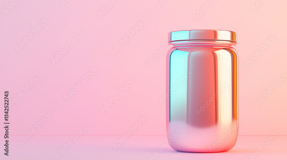 polished glass jar with shiny metallic finish against gradient background polished glass jar with shiny metallic finish against gradient background