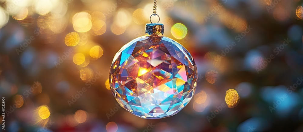 Obraz premium Crystal Ornament Shimmers Against a Backdrop of Festive Bokeh Lights
