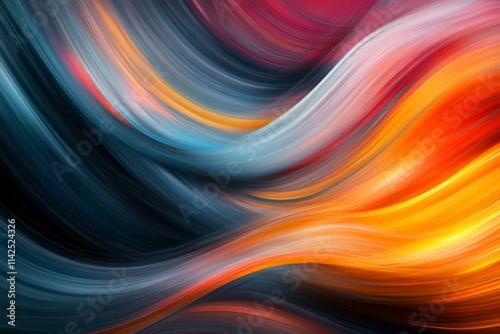 Dynamic interplay of vibrant colors and fluid waves forming an abstract composition