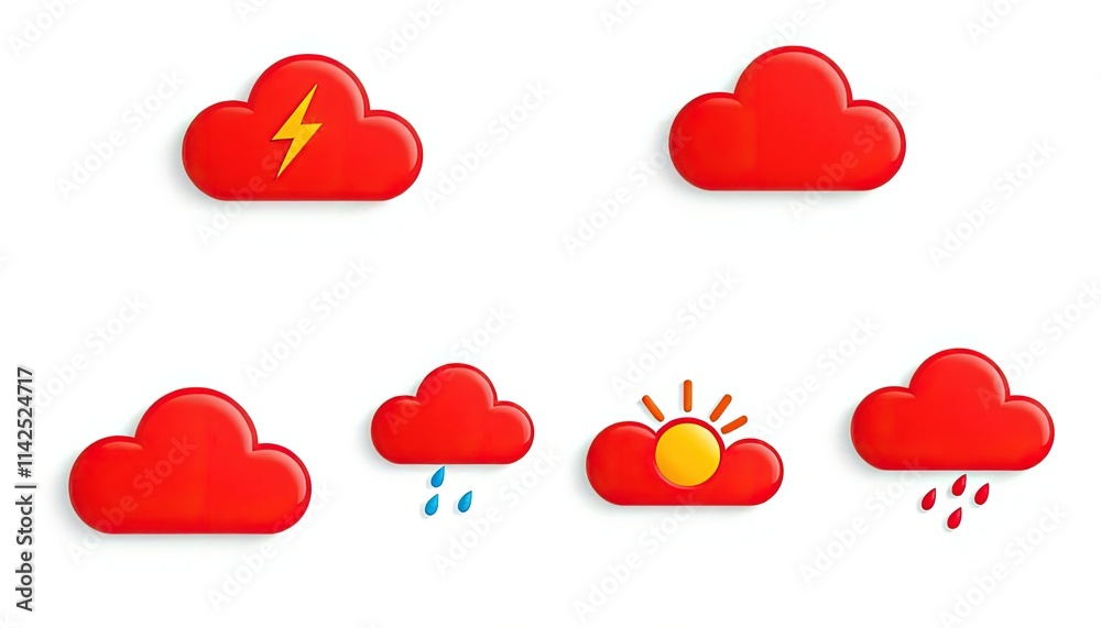 Set Of Red Cloud Isolated Set Of Red Cloud Isolated