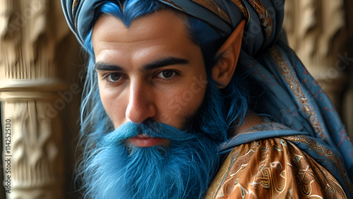 The genie is a sorcerer with a blue beard in the east. The Tale of the Magic Lamp photo