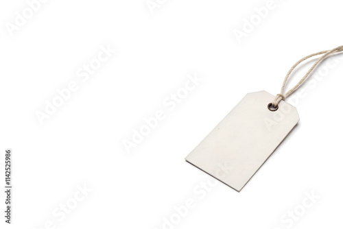 Blank Rectangular Tag with Twine on White Background photo